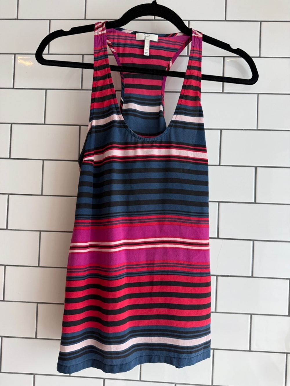 Joie Pink and Blue Striped Sleeveless Silk Razor BackTop